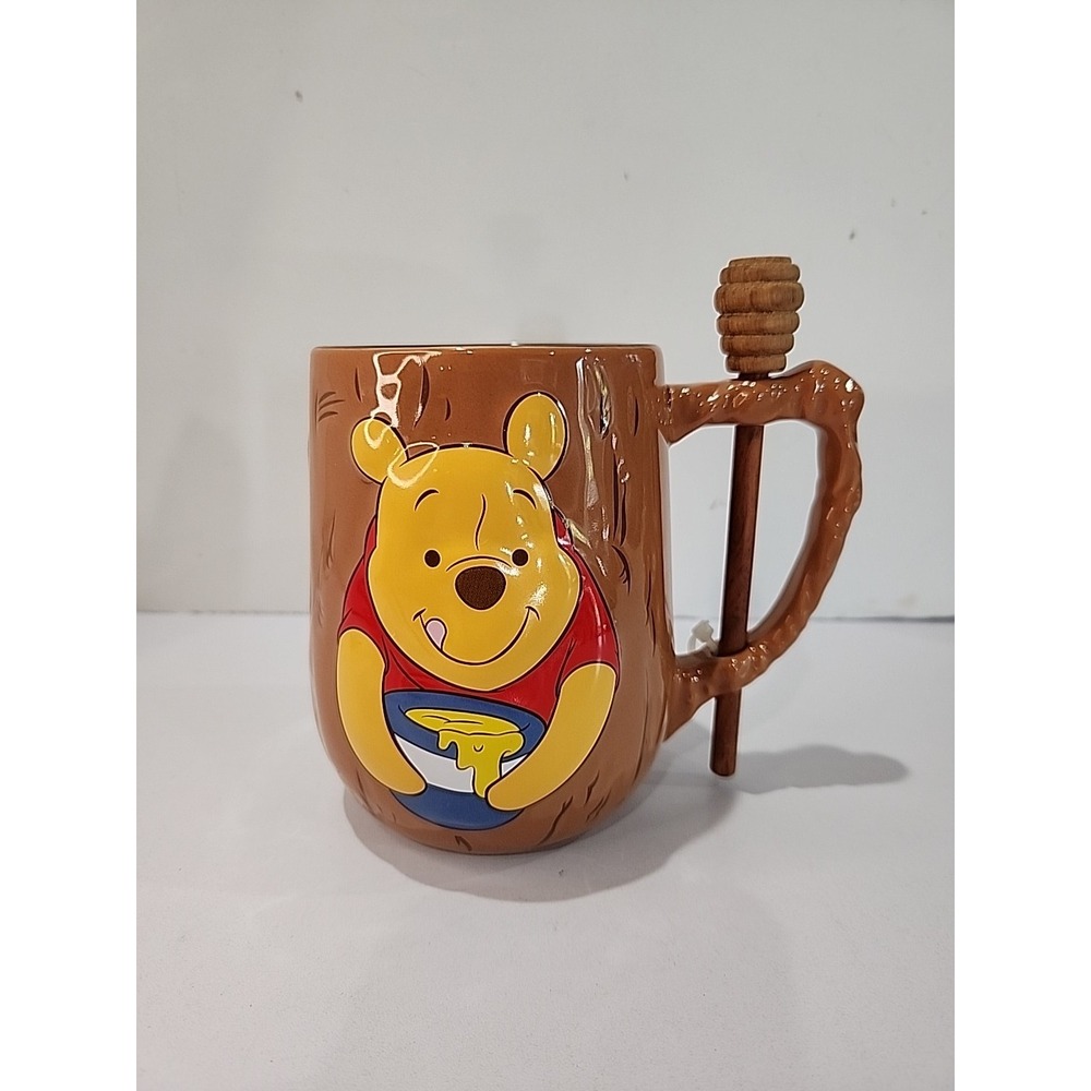 Disney Winnie the Pooh Tree Trunk Ceramic Mug with Wooden Honey Dipper